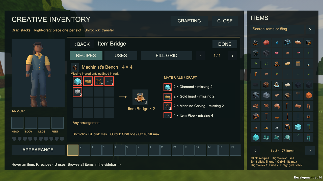 Item Bridge recipe with two gold ingots and two diamonds per pair