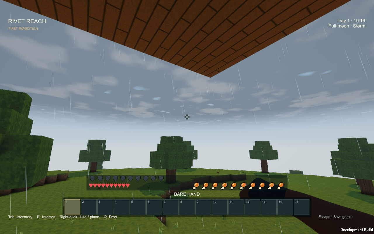 Watching rain from beneath a wooden roof