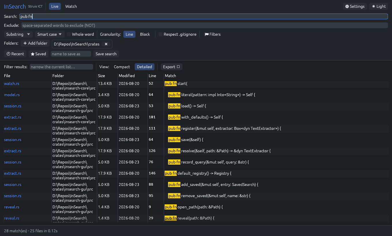 InSearch — detailed results view