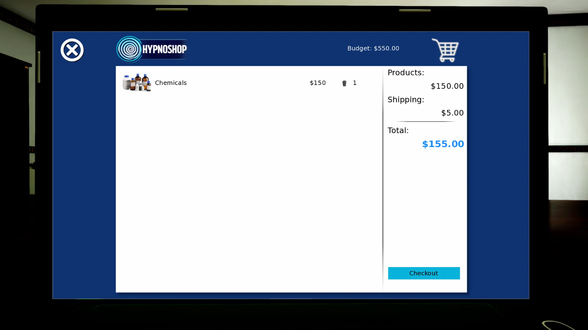 Shopping cart with products, shipping and total