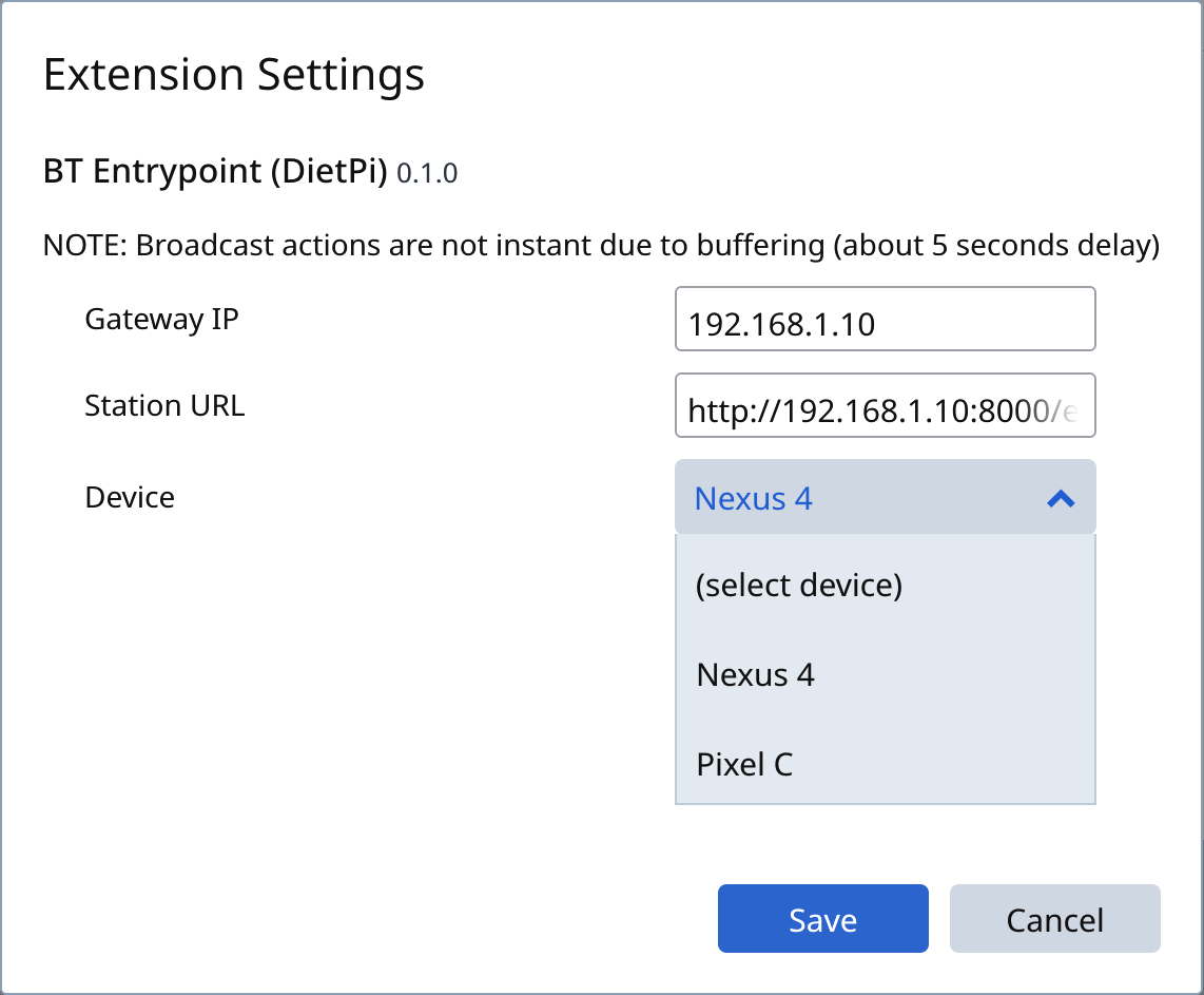 BT Entrypoint settings