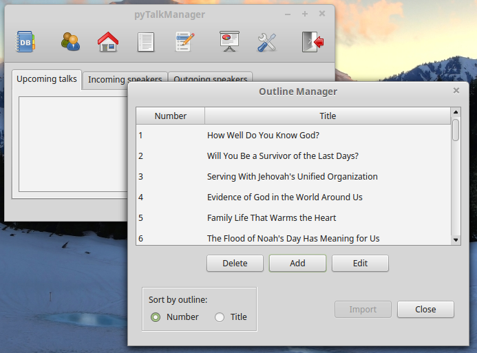 Screenshot of the Outline Manager
