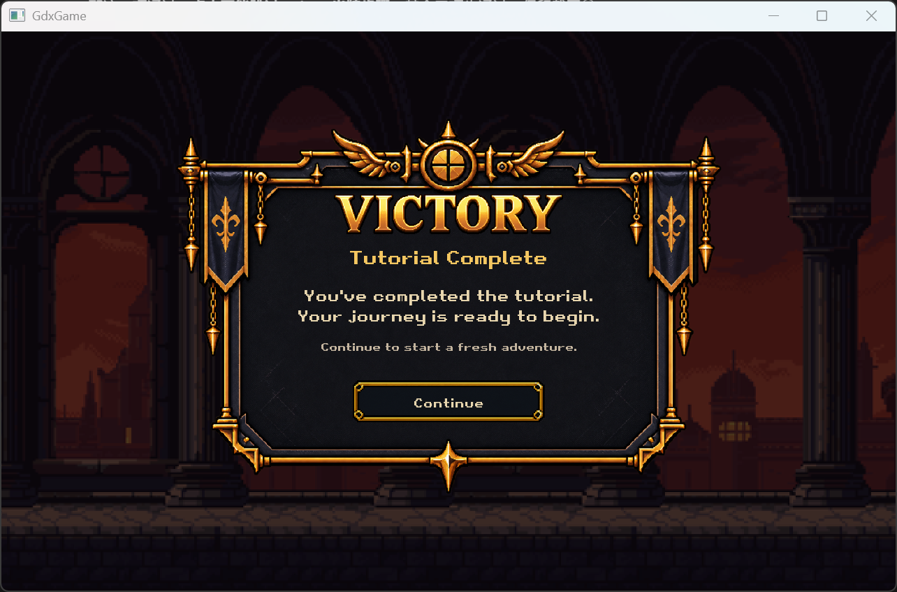 Tutorial Complete screen and Continue button.