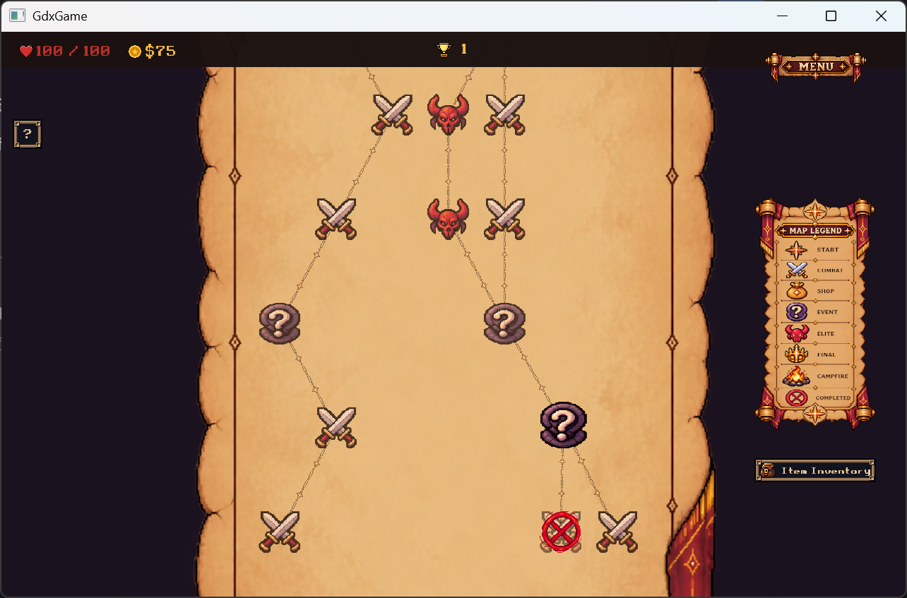 Restored Map with collapsed help, 100/100 HP and 75 Gold. Restoration comparison and working question-mark control were confirmed by the tester.