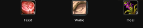 Feed, Rest/Wake, and Heal controls in Camp.