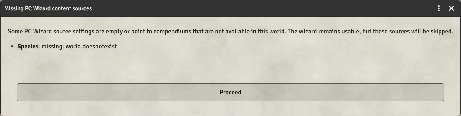 The Missing PC Wizard content sources dialog