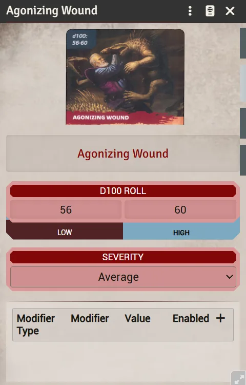 A Critical Injury item sheet with severity and description filled in