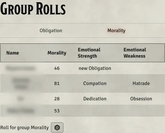 The Morality tab