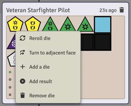 Right-click menu on a die in a posted roll