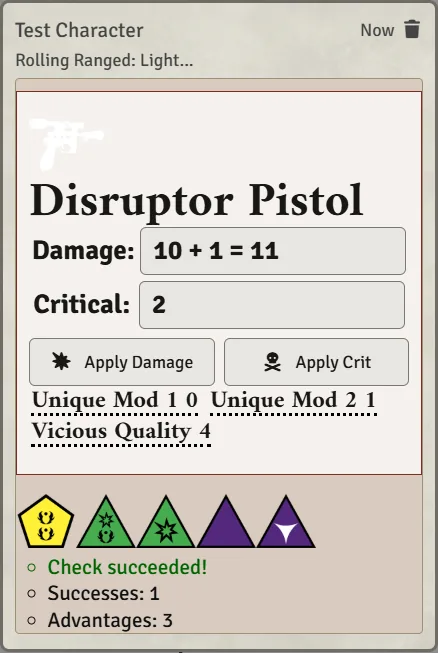 A weapon hit card with Apply Damage and Apply Crit