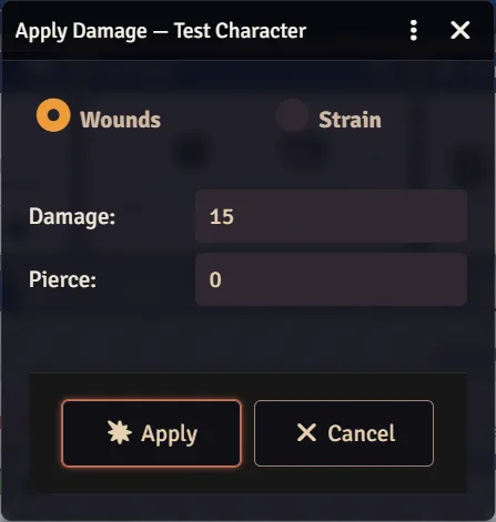 The Apply Damage dialog