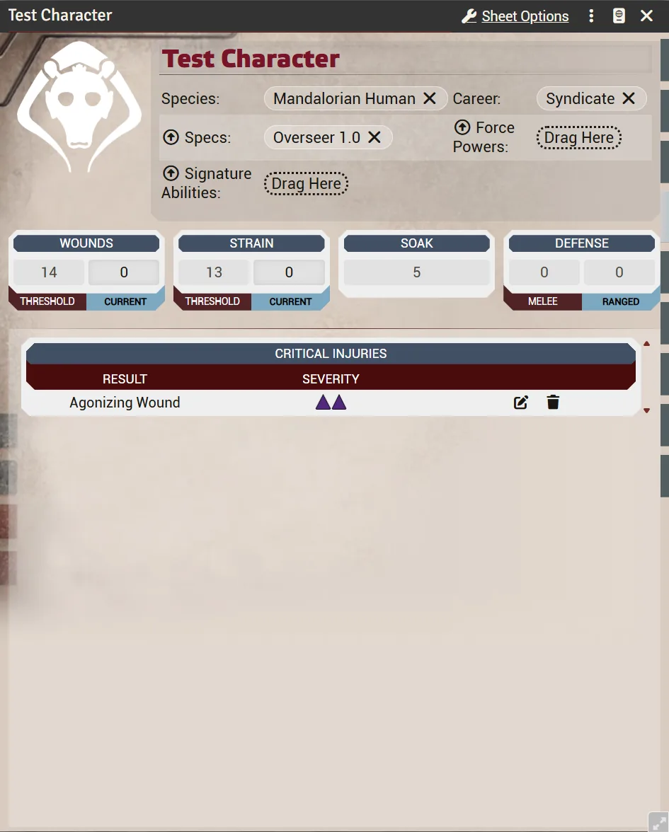 The injury on the target's sheet