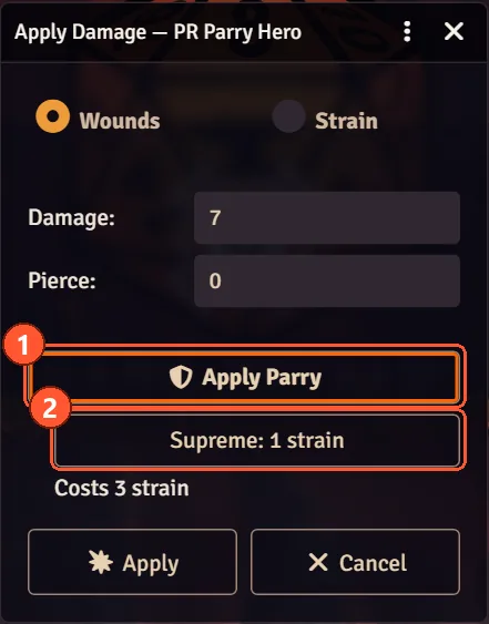Apply Parry in the Apply Damage dialog