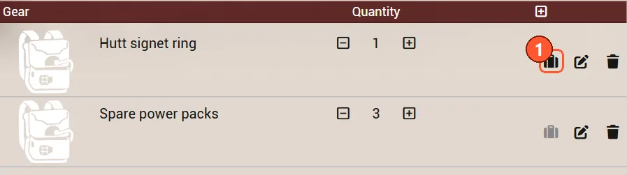 The carried toggle on the classic sheet's gear list