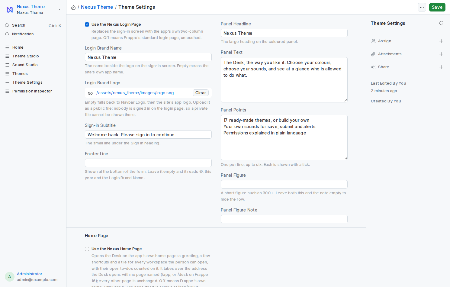 The Login Page section