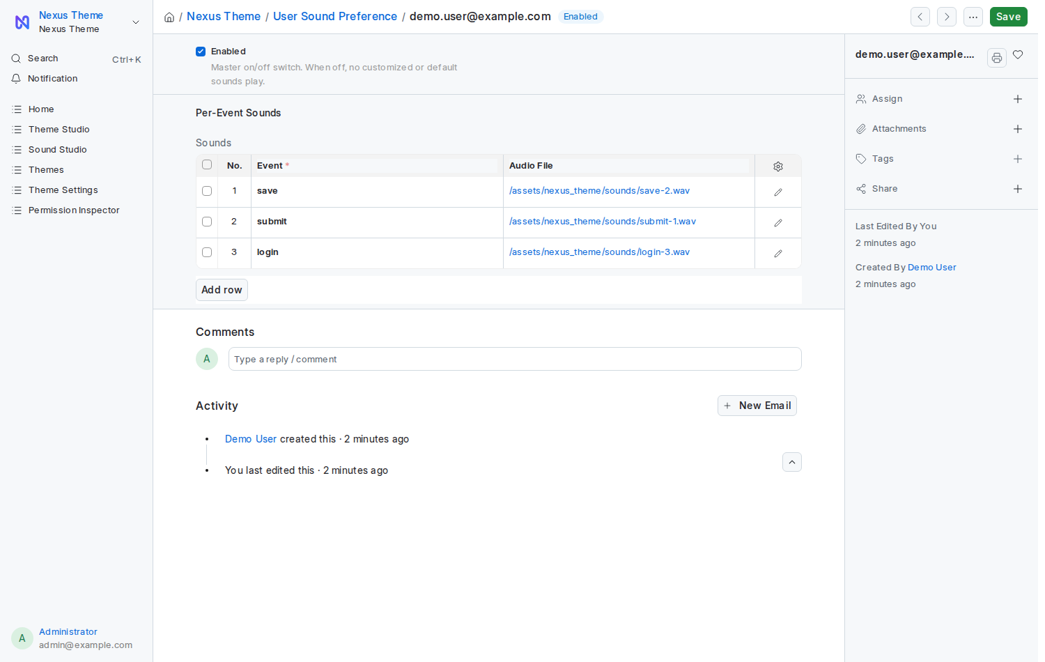A User Sound Preference record
