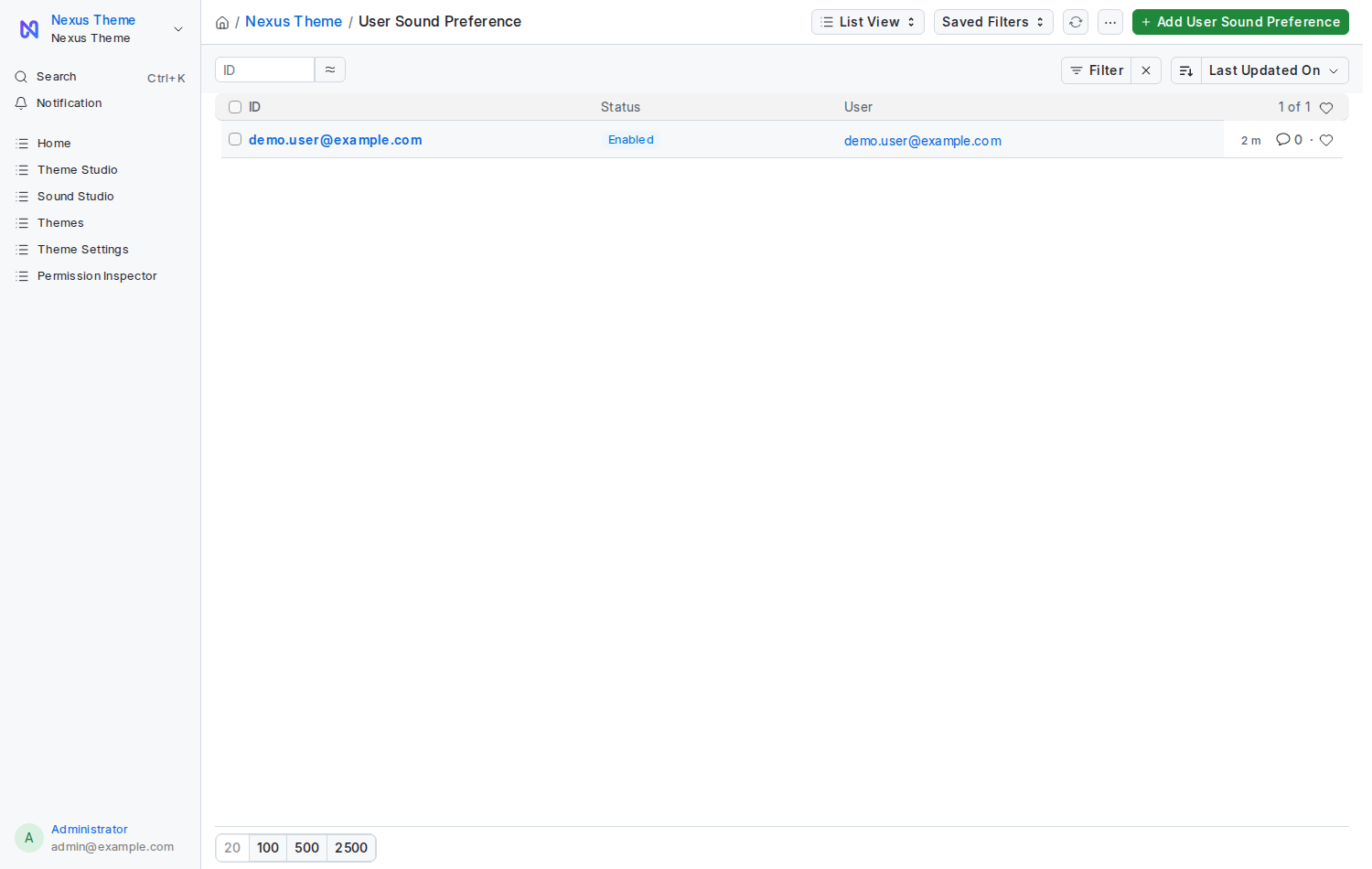 The User Sound Preference list