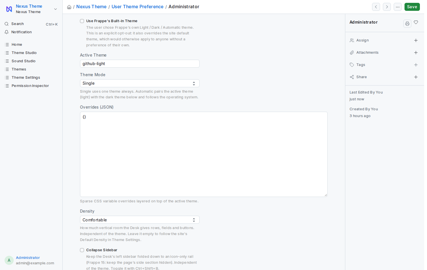 A User Theme Preference record