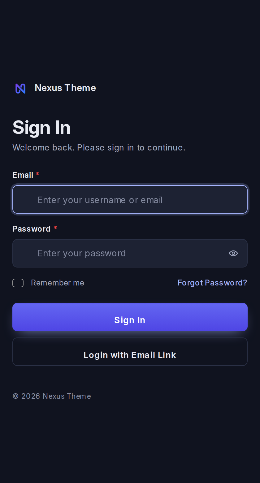 The Nexus login page on a phone