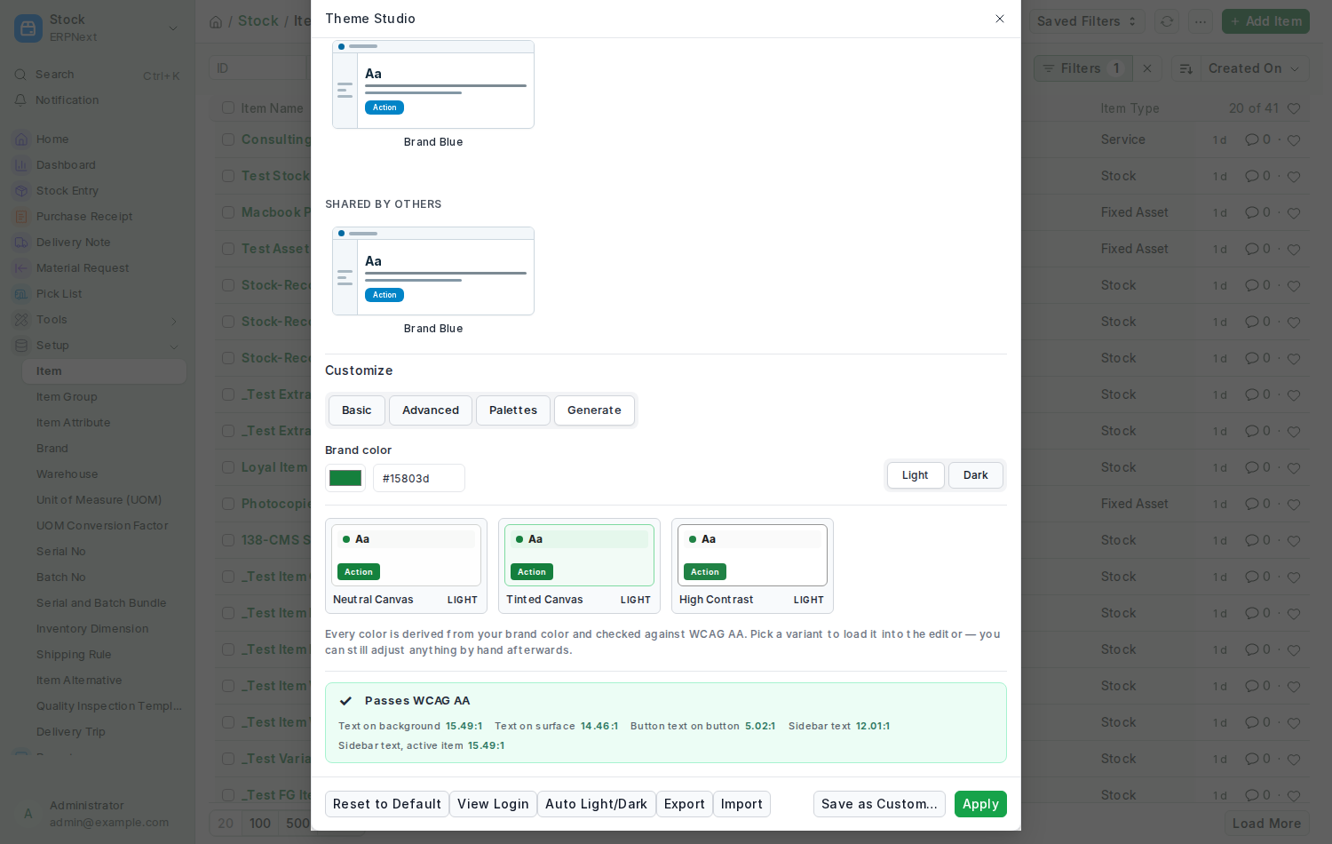 Generating a theme from one brand colour