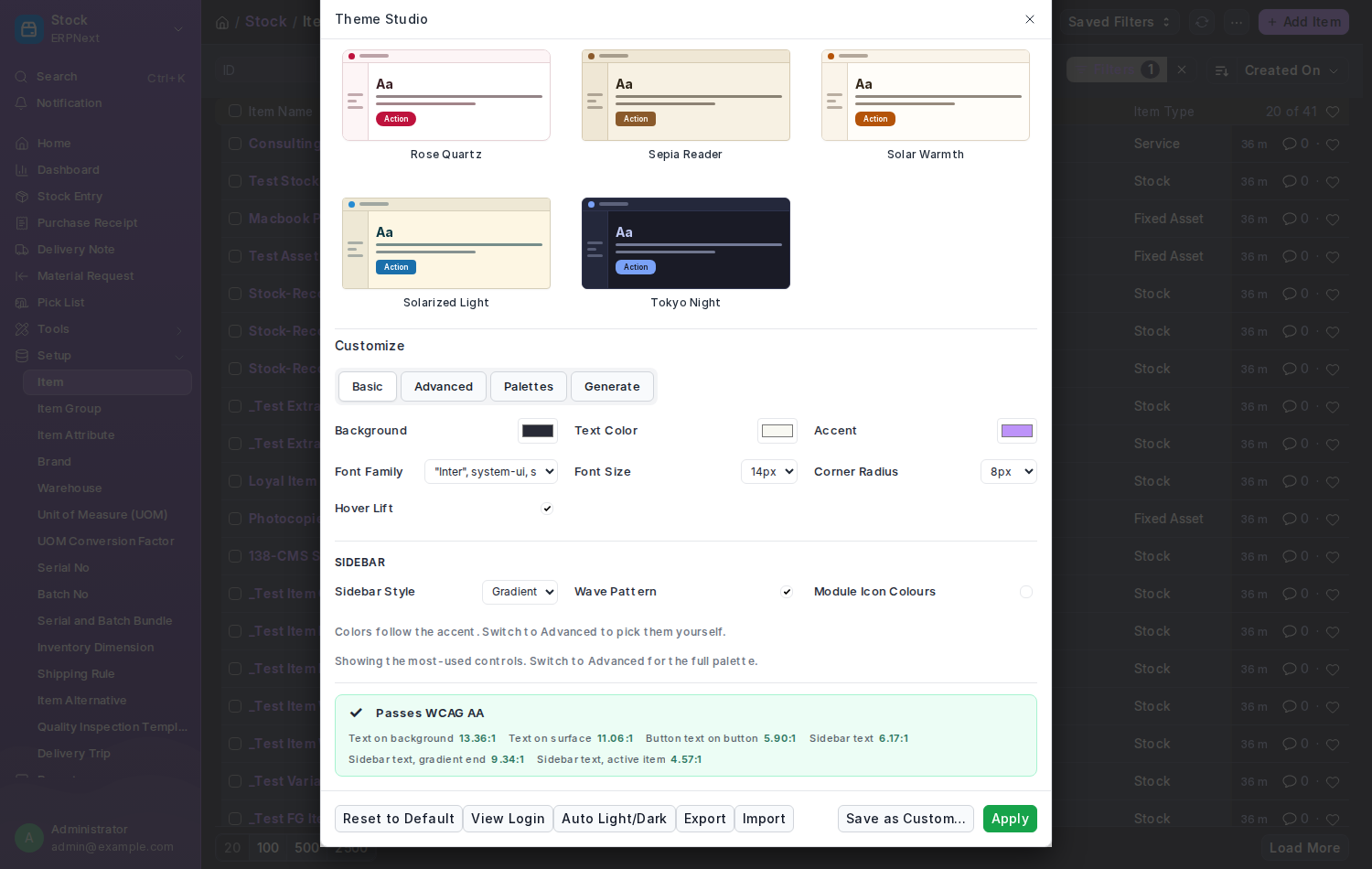 The Sidebar group in Theme Studio's editor