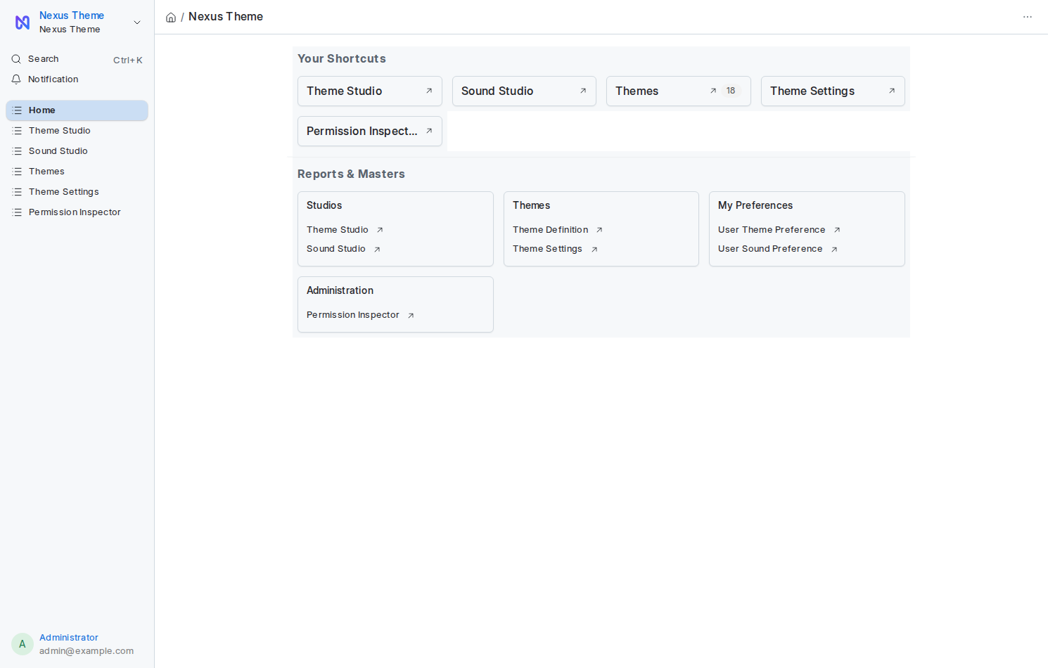 The Nexus Theme workspace