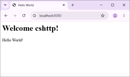 Screenshot Browser Showing Webcome cshttp
