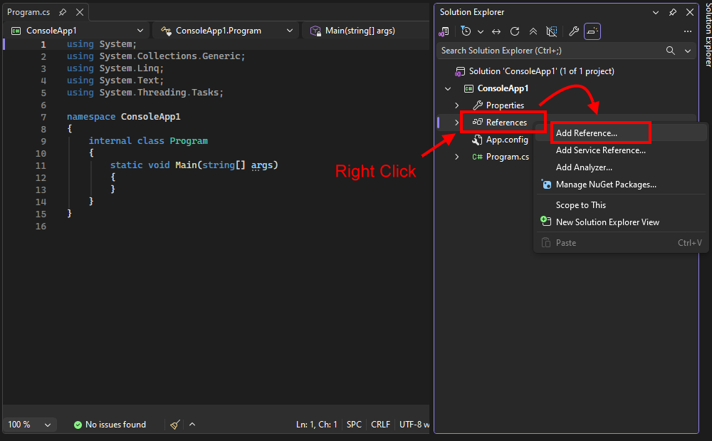 Right click References and select Add Reference