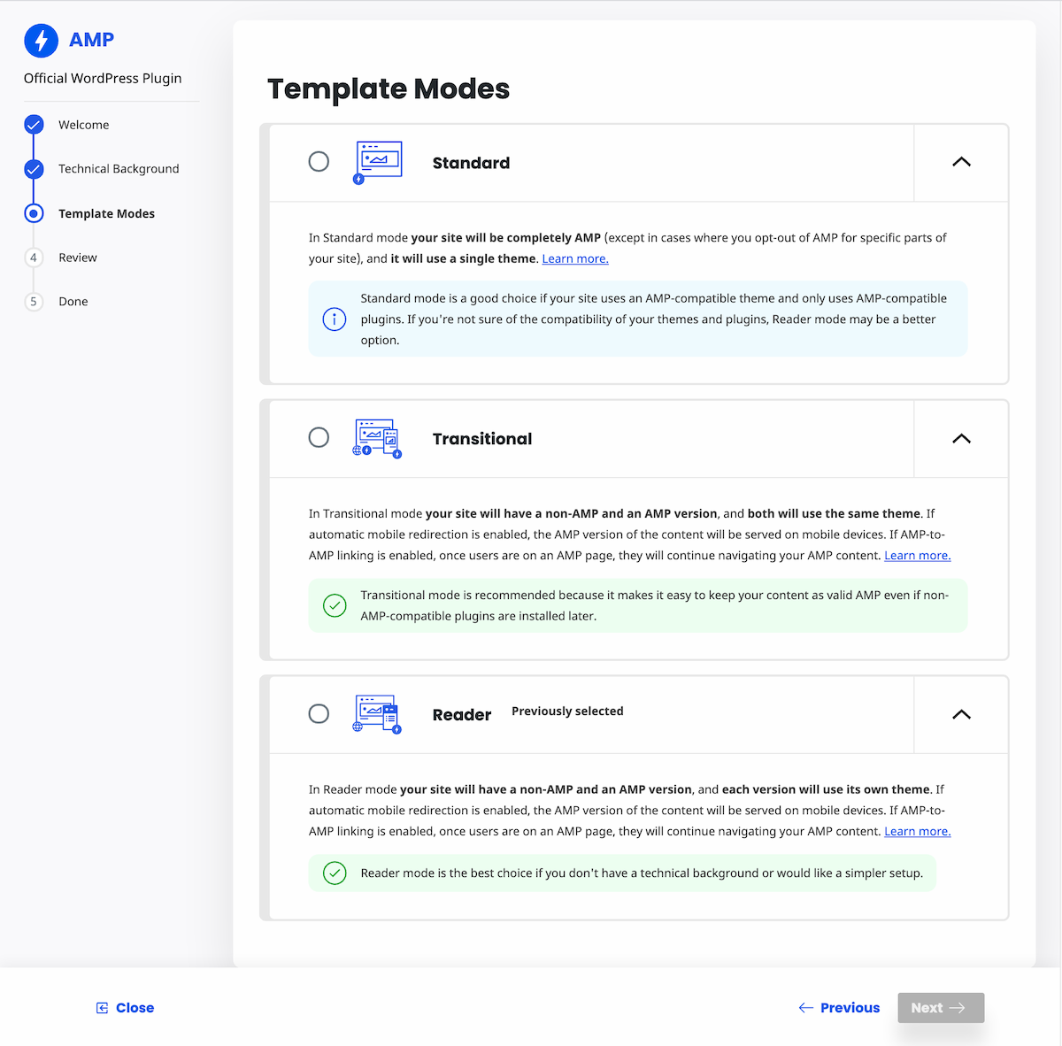 Onboarding Wizard Template Mode Selection