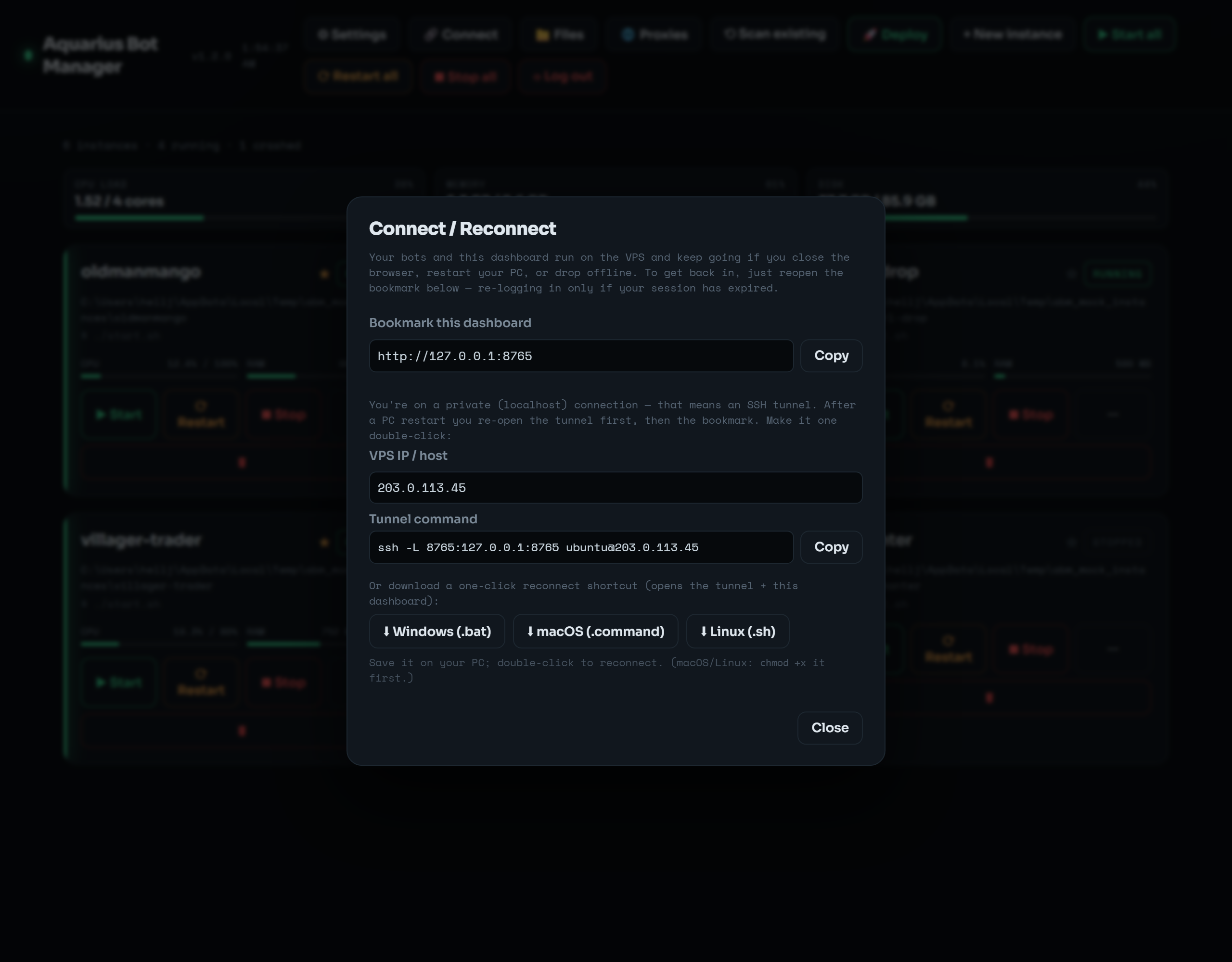 Connect / Reconnect panel