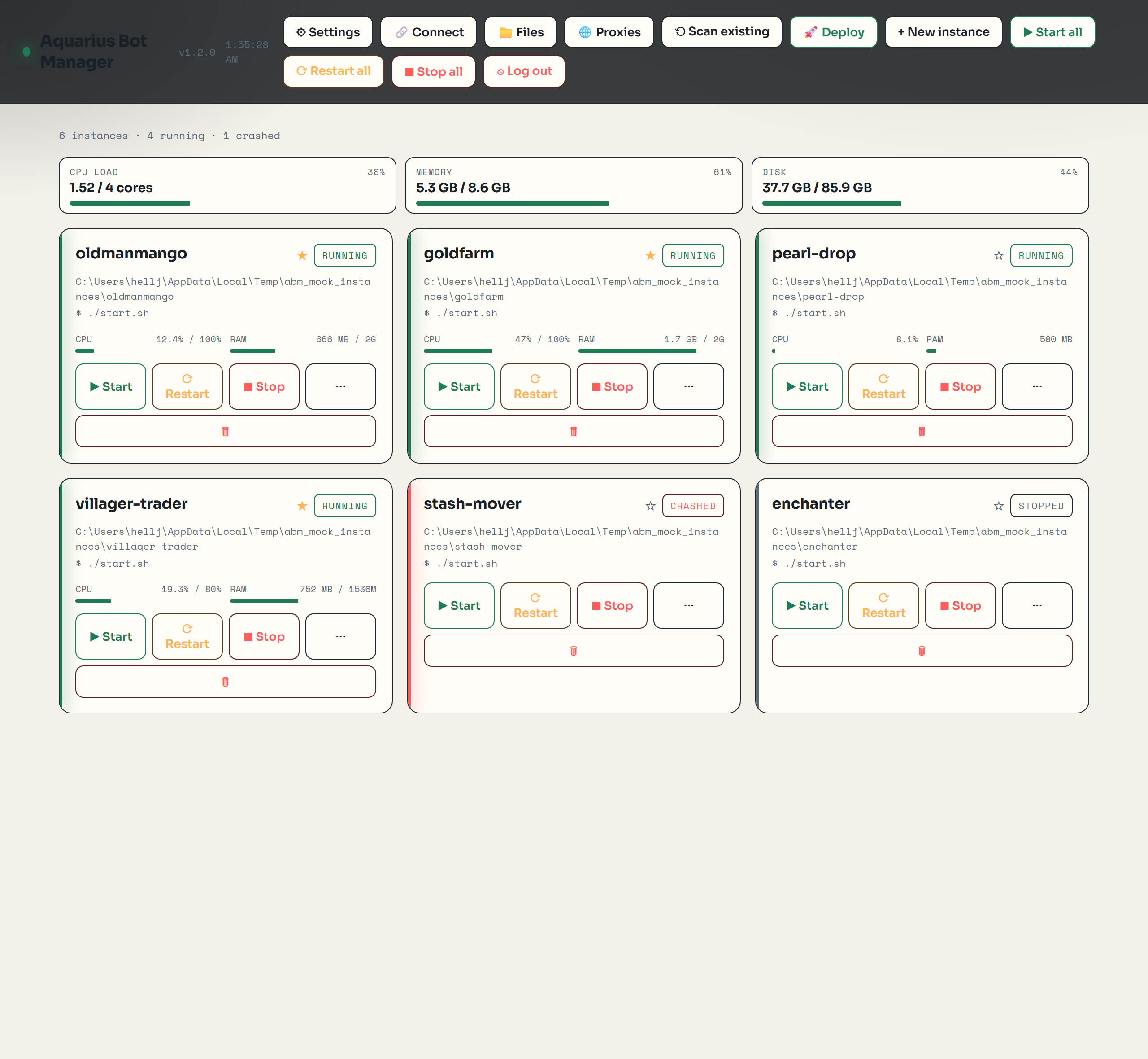 Light (paper) theme dashboard