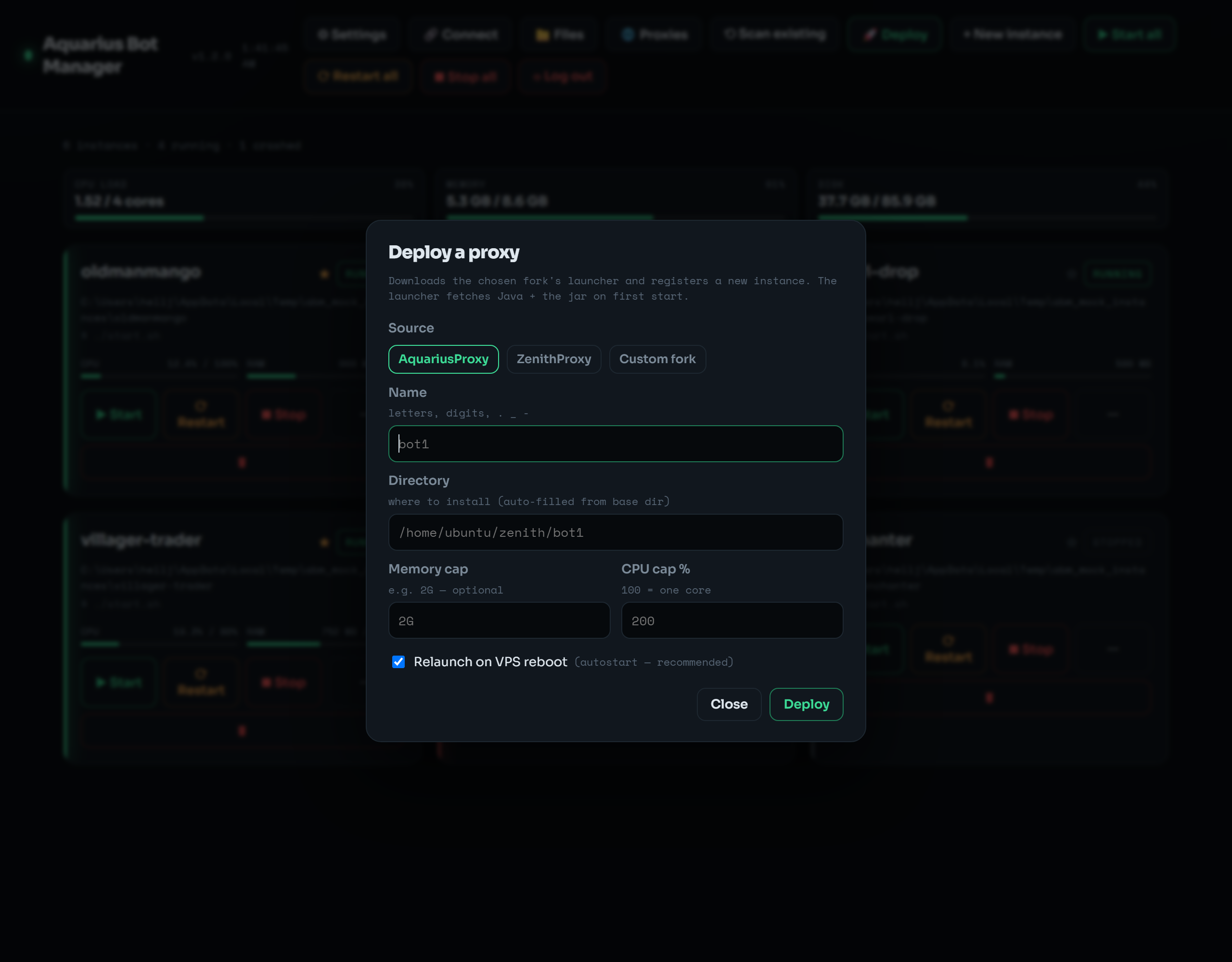 Deploy a proxy modal