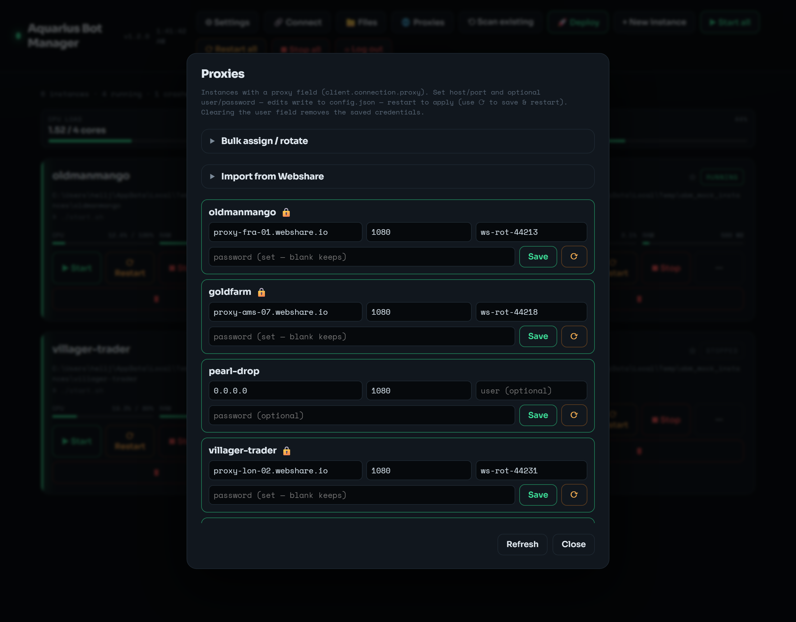 Proxies panel