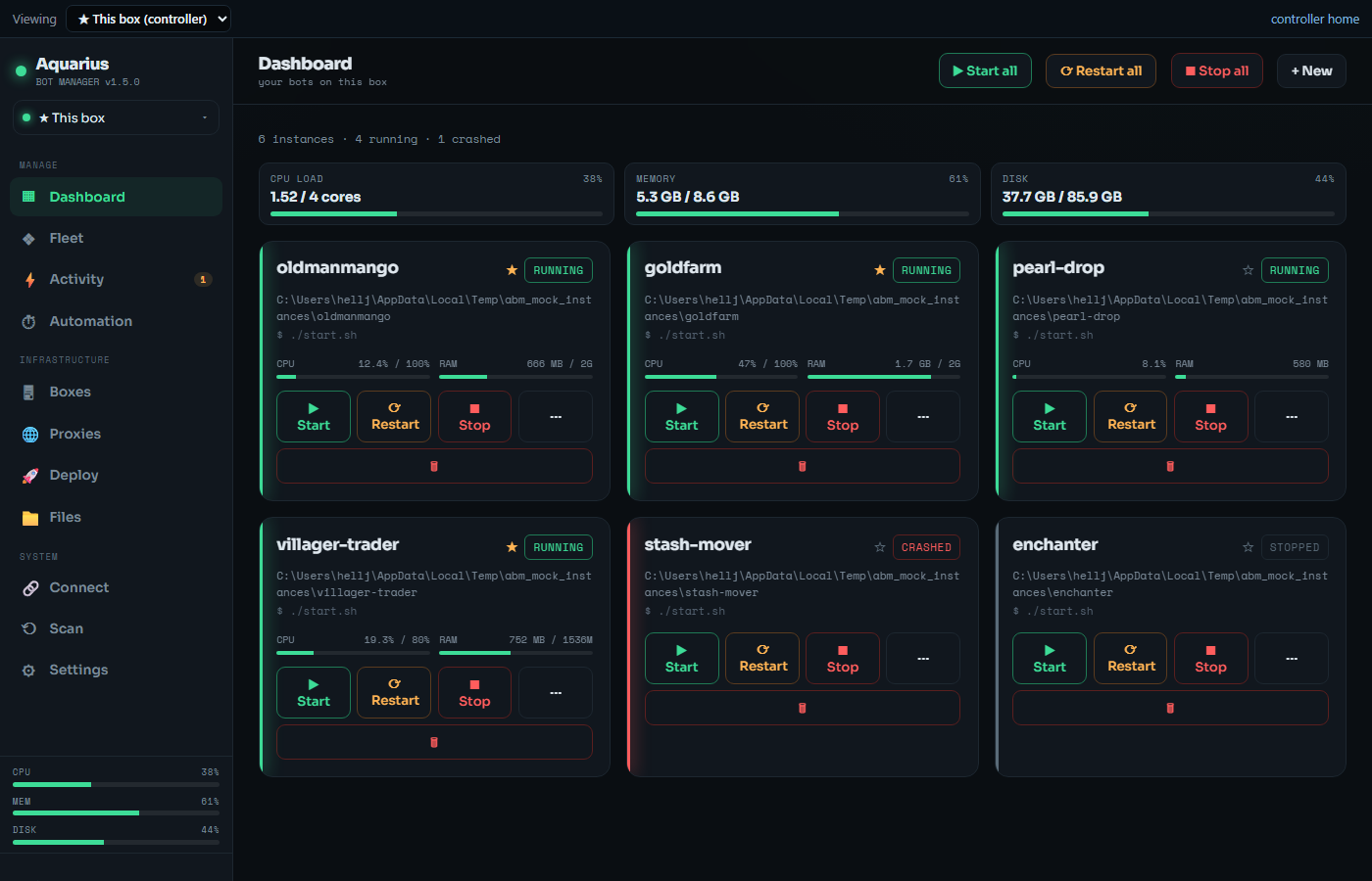 Full sidebar with the Fleet page