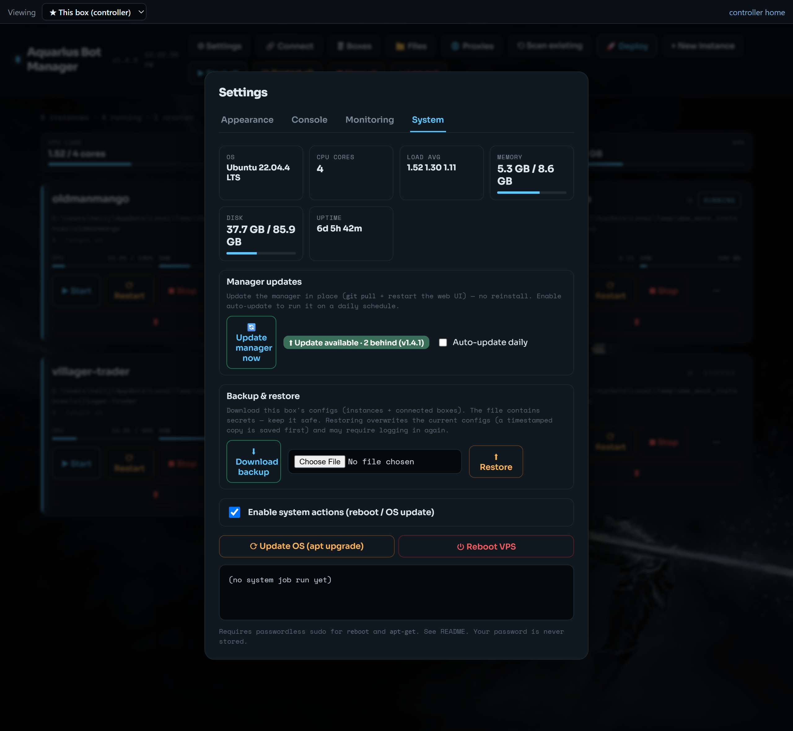 Settings → System actions
