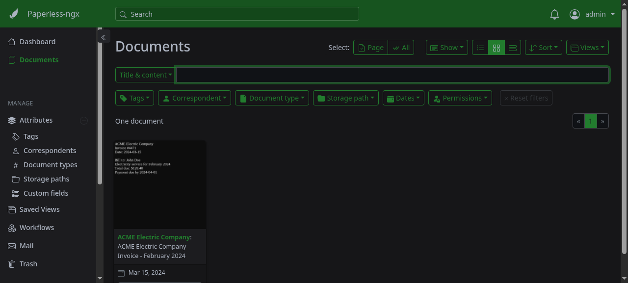 Paperless-ngx document list