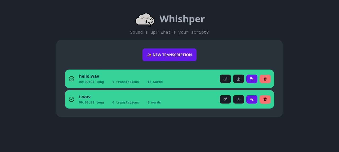 Whishper transcription view
