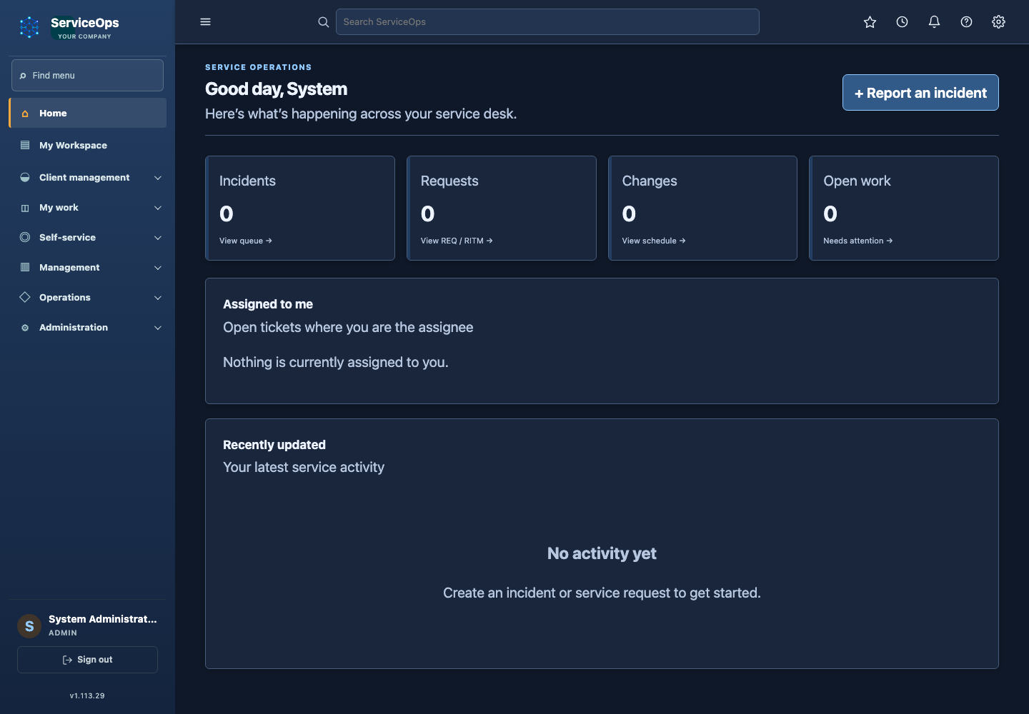 Midnight dashboard at maximum account text size