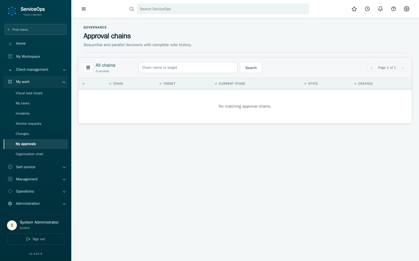 The My approvals page: pending approval chains grouped by target record, each showing its gates, the votes already cast, and inline approve/reject controls for the ones waiting on the signed-in user.