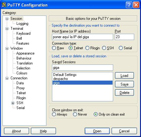 Ejemplo programa PuTTY