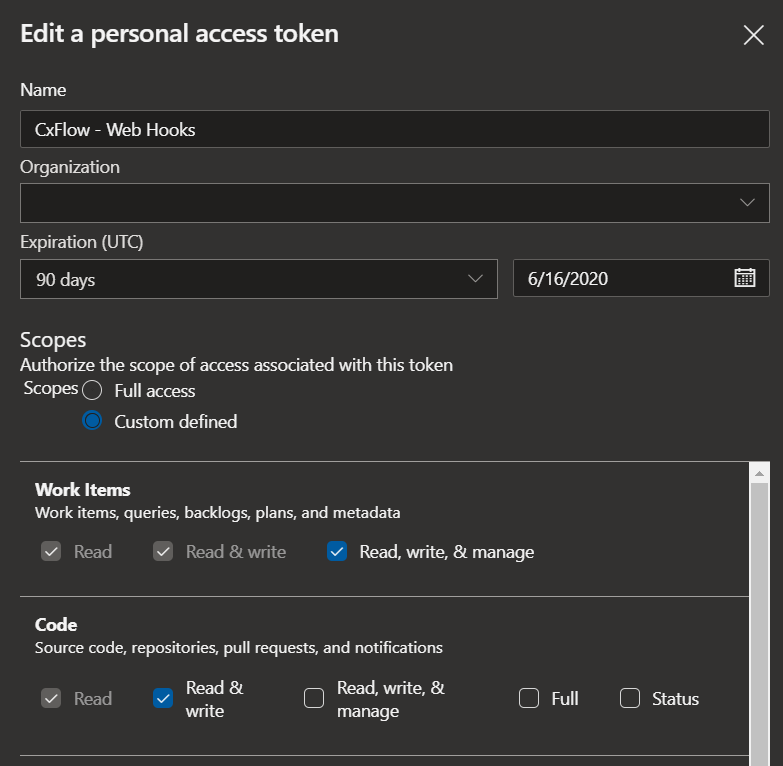 Azure DevOps Access Token example