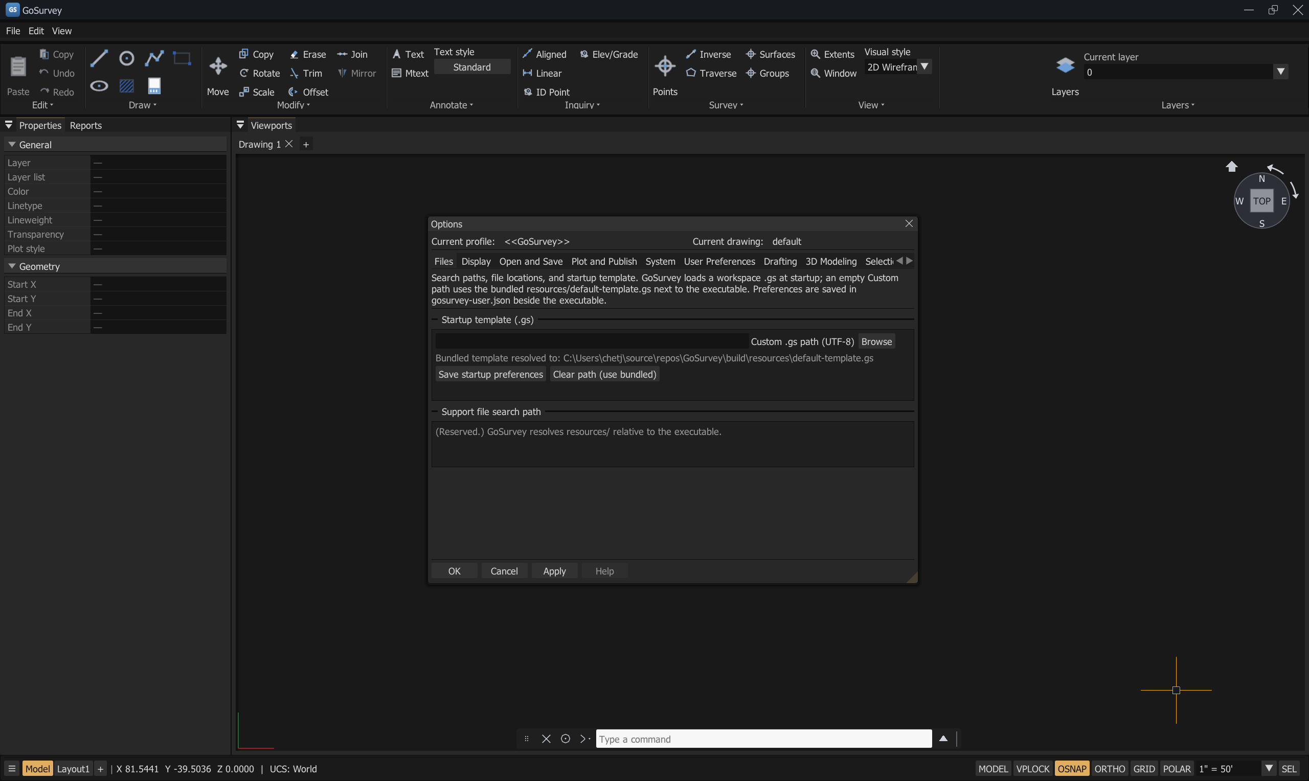 Options dialog