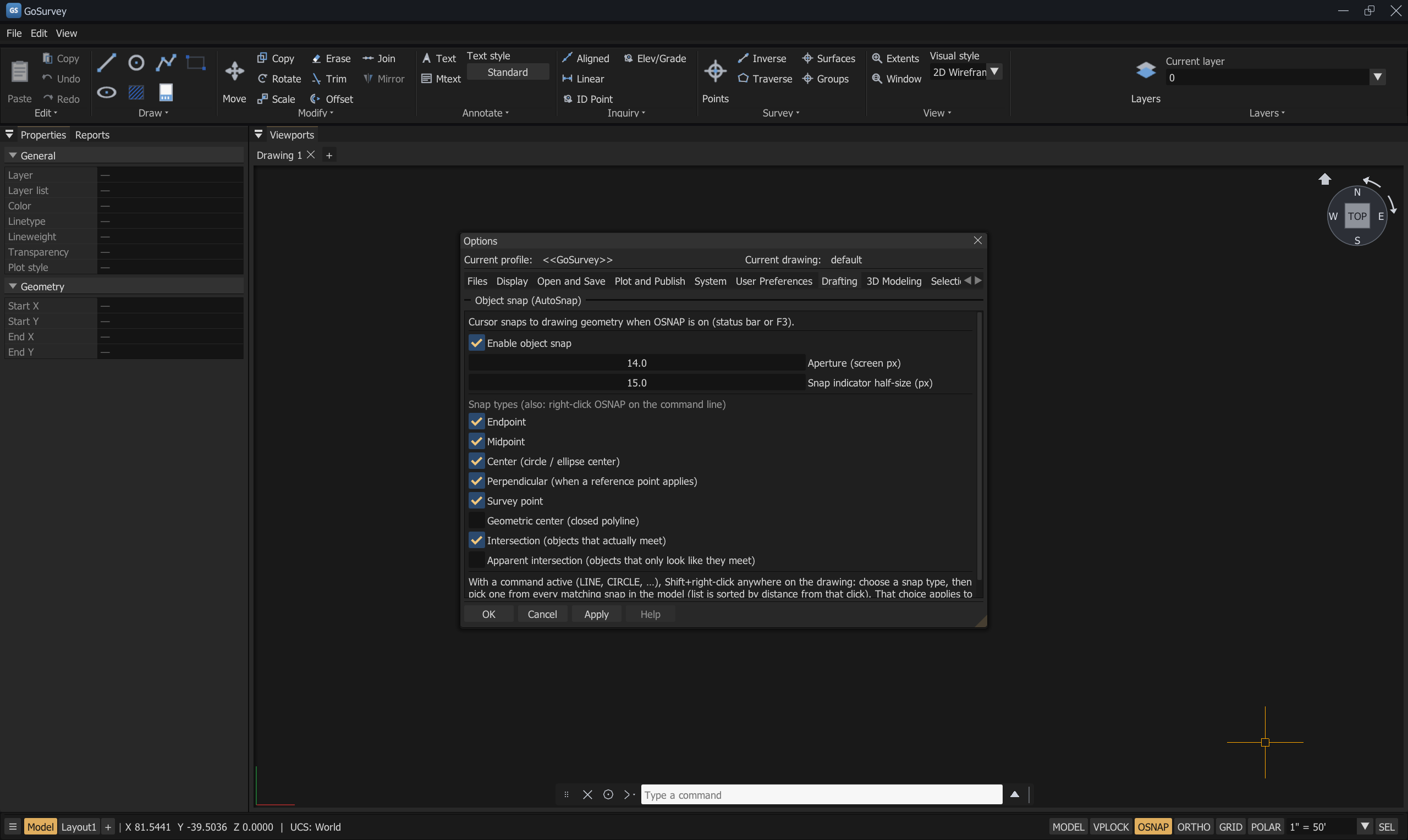 Object snap settings