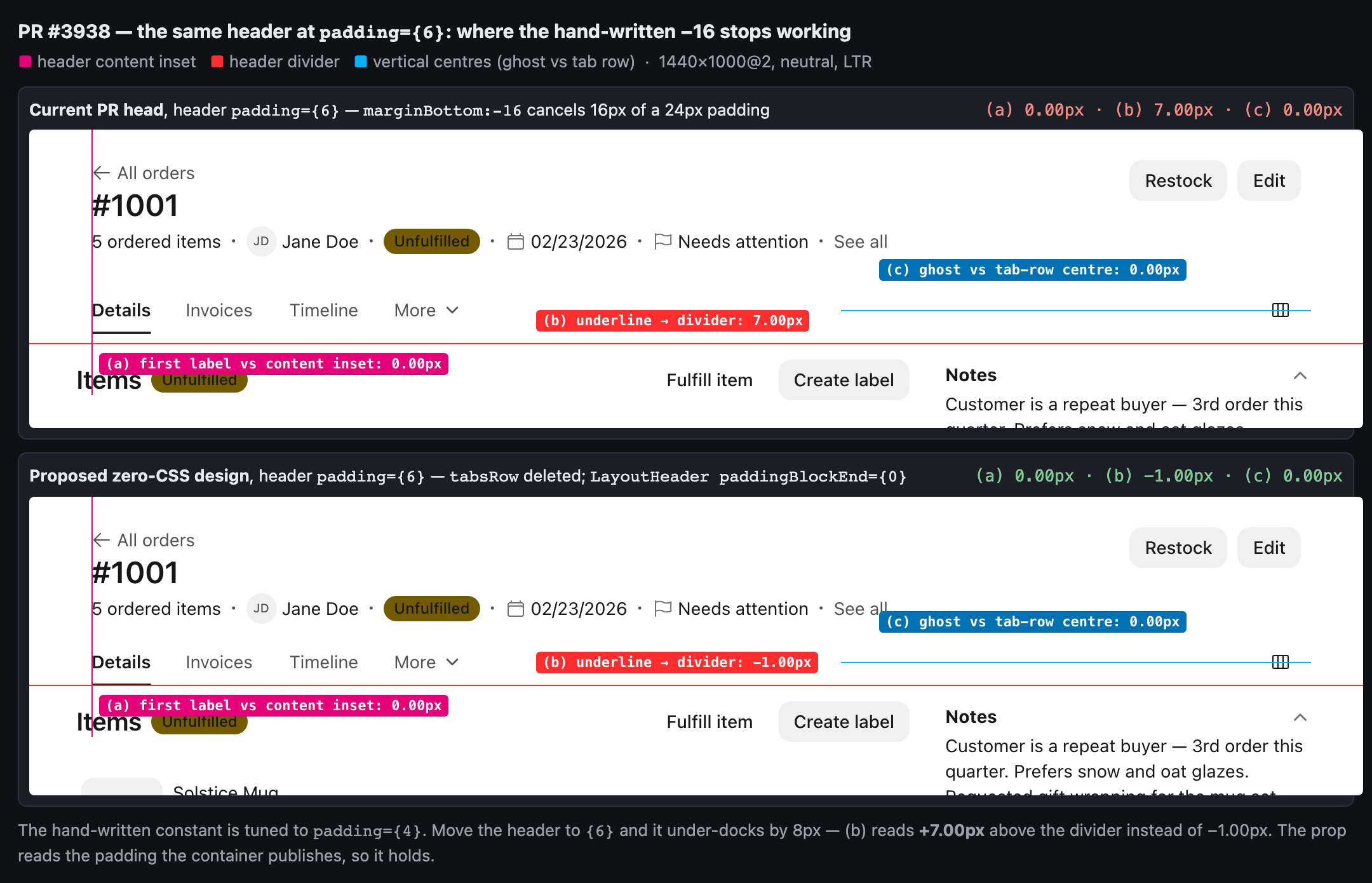 head vs proposal at header padding 6