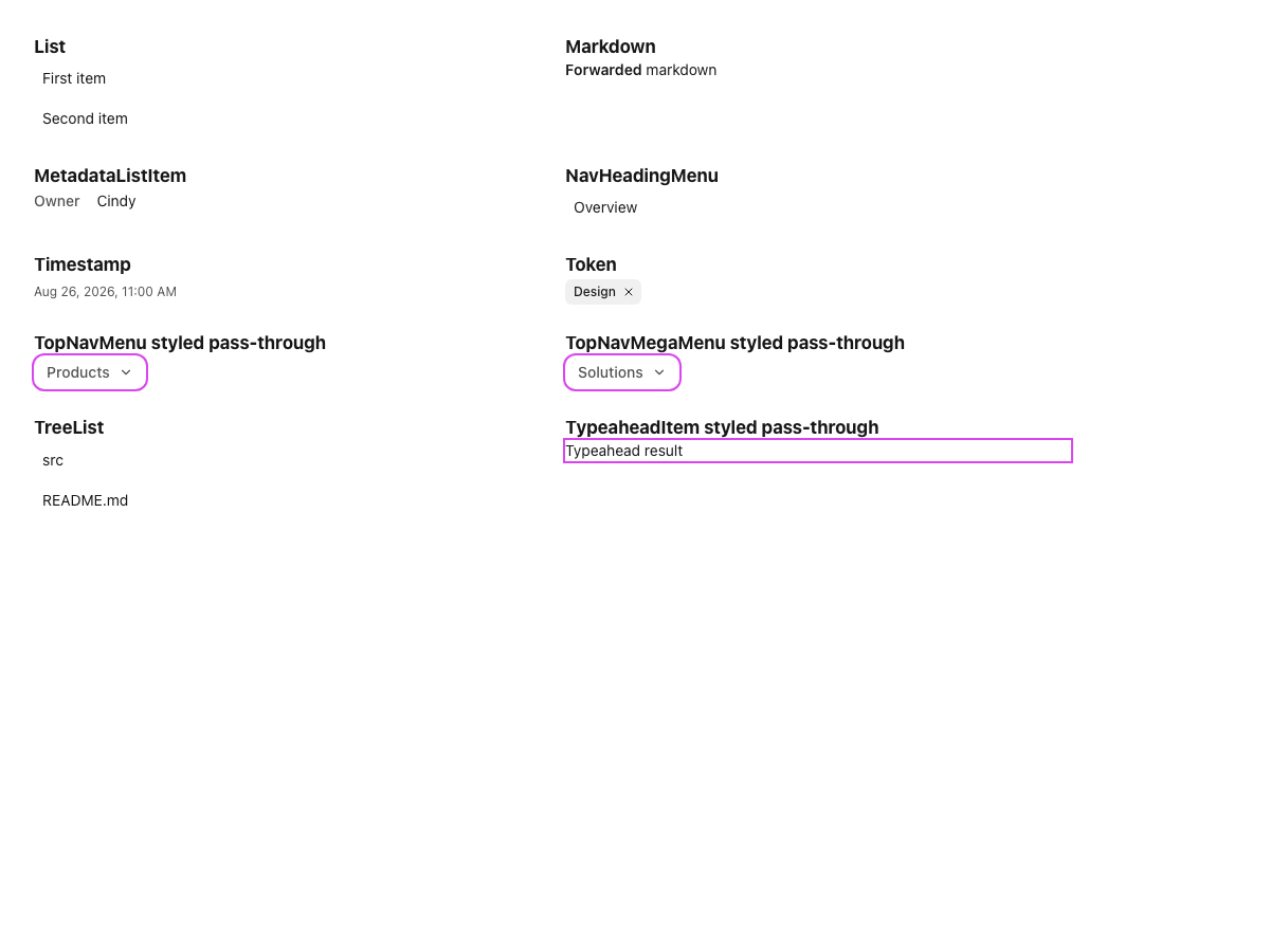 After: caller styling reaches TypeaheadItem and the two top-nav triggers