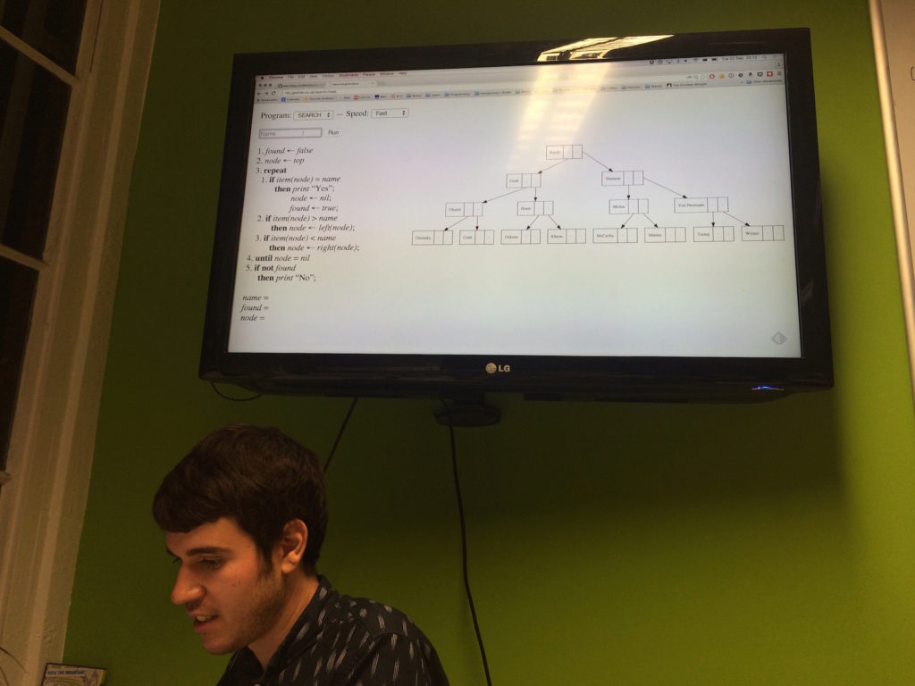 Paul showing Jamie's visual implementation of searching