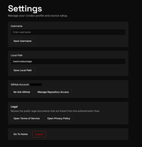 Settings Page