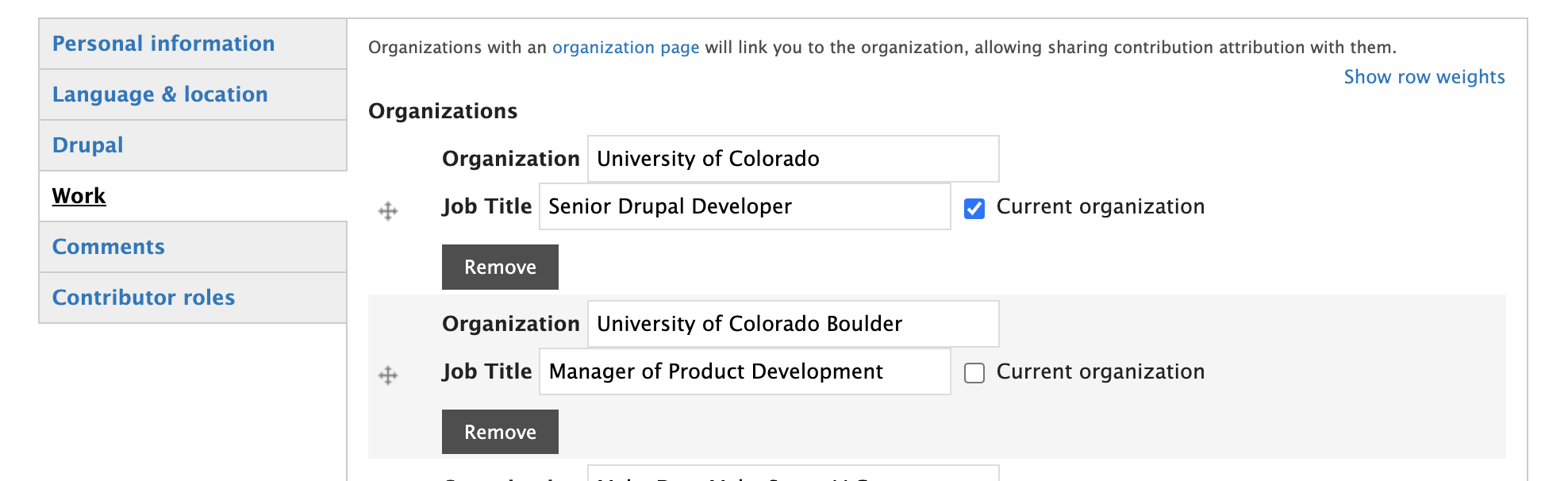 Add University of Colorado organization to your profile so contributions can be credited back to CU.