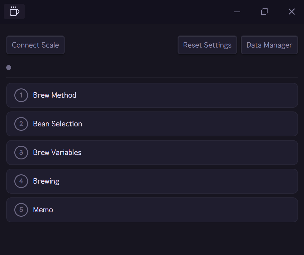Brewing sidebar showing a disconnected scale and the Connect Scale button