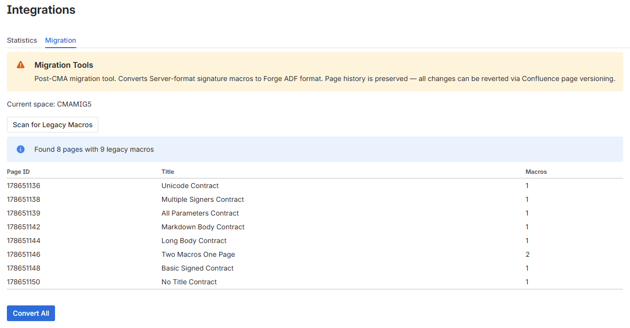 Space settings Migration tab: scan and Convert All